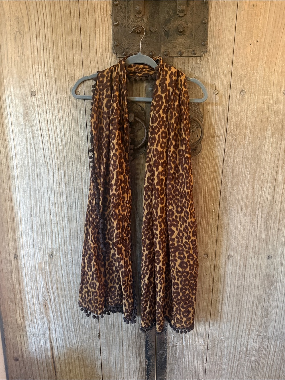Betsey Johnson Leopard Print Scarf with Pom Pom Trim